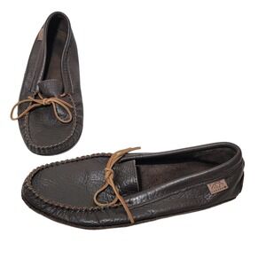 Laurentian Chief Canada Men's Dark Brown Leather Moccasin Slippers 14 M Handmade